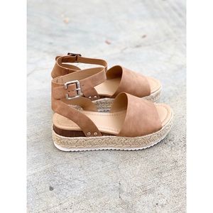 Top Moda Tan Espadrille Platform Low Heel Sandals